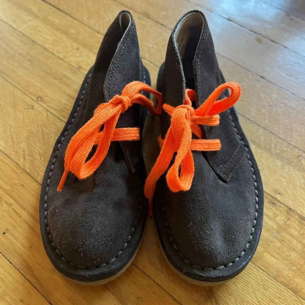 Nordstrom chocolate brown suede desert boots 9 9T orange laces preppy dress shoe